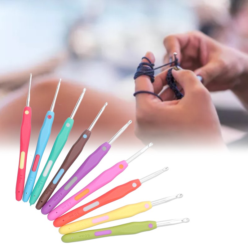 9Pcs Crochet Hooks TPR Ergonomic Soft Handle Easy Identification Wide