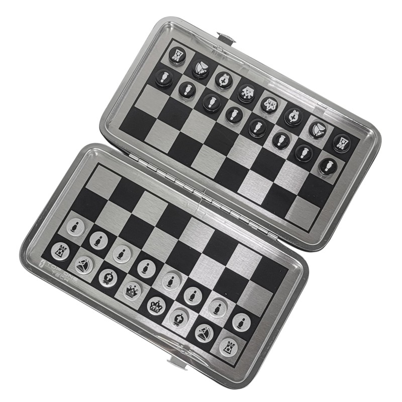 Pocket Chess Set with Black PU Leather Case, Portable Foldable
