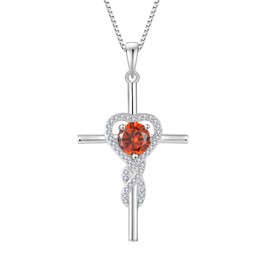 Rocayi Cross Garnet Necklace for Women 925 Sterling Silver Infinity January Birthstone Pendant Necklace Religious Christian Jewelry Gifts Wife Mom Girlfriend Her