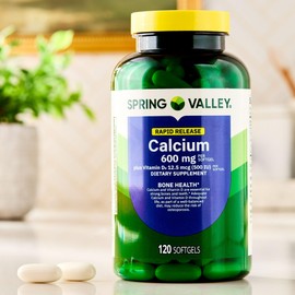 Spring Valley Calcium 600 mg + Vitamin D3, 120 Softgels | Bone Health, Strong Teeth & Osteoporosis Support | Rapid-Release Capsules, Gluten-Free Supplement - Set by Basket Goods