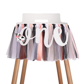 Holy Cow I'm One Banner Birthday Decorations Girl - 1st First Highchair Birthday Banner, High Chair Fabric Garland Party Supplies, Pink Black White, Photo Props, Handmade