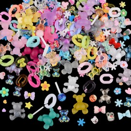 editTime 300PCS Kawaii Colorful Resin Acrylic 3D Gummy Bear Multi-Sized Heart Star Nail Charms with Snowflake Heart Star Slice (Multicolor6)
