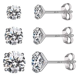 LuLiyLdJ 3 Pairs of Earrings Women's Stud Earrings Girls Earrings Women's Earrings Men's 3 4 5 mm Earrings Women Men Girls, Stainless Steel, Zirconia, diamond