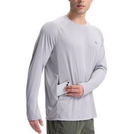 BALEAF Rash Vest Mens with Zip Pockets Long Sleeve Rash Guard BJJ Swimming Shirts Quick Dry UPF 50+ UV Protection Grey XL