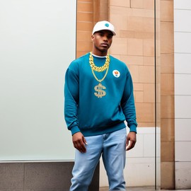 Thyrhntr 80s 90s Hip Hop Outfit Costume Accessories Kit for Men Kids Women, Rapper Fake Gold Dollar Sign Jewelry Chain (Black)