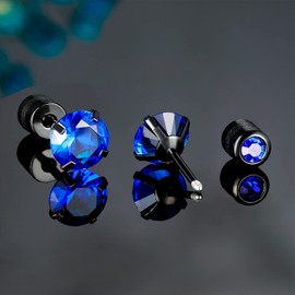 Pack of Screw Back Earrins Black Gold Plted Titanium CZ Studs Hypoallergenic, Stainless Steel, Cubic Zirconia