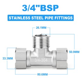 ERGAOBOY 2 Pcs 304 Stainless Steel 3 Way Left&Right 2 Ends Flexible Movable Tee Connector, 3/4" Male T Shape Swivel Nut Connector for Sprayer, Angled Valve, Shower Arm