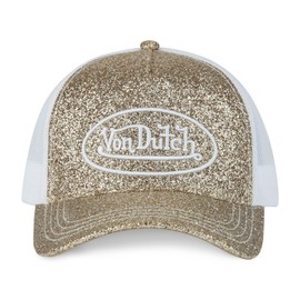 Von Dutch Unisex Adjustable Trucker Cap with Glitter Sequins Gold White One Size, Gold/White, Unit size
