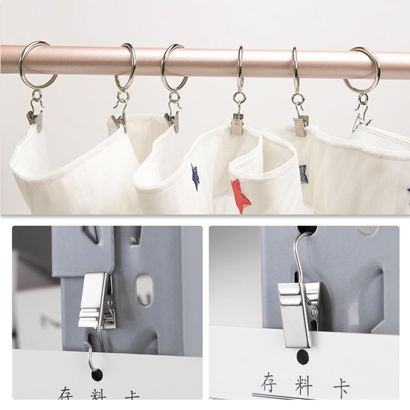 YFFSFDC Curtain Clips, Set of 24, Stainless Steel Curtain Hooks,