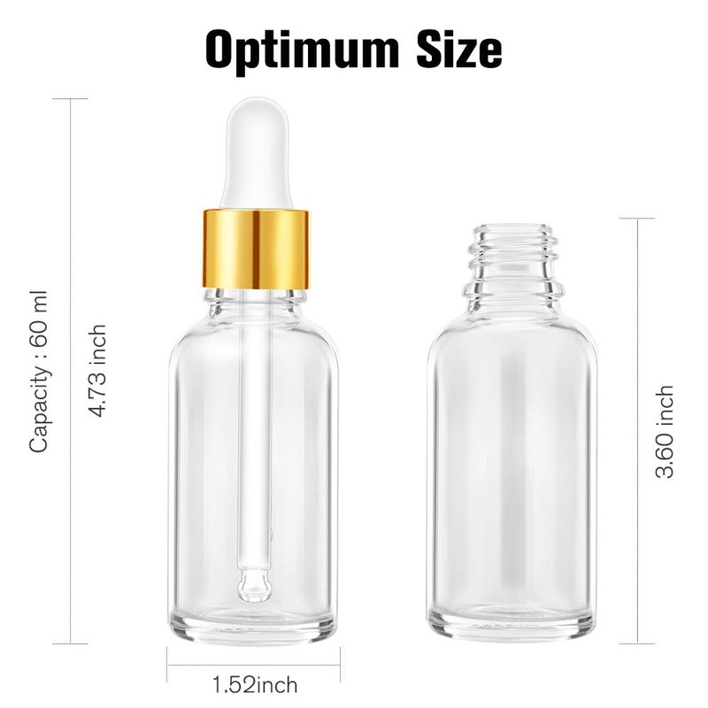 PrettyCare 2 oz Dropper Bottles, 4 Pack Clear Glass Bottles