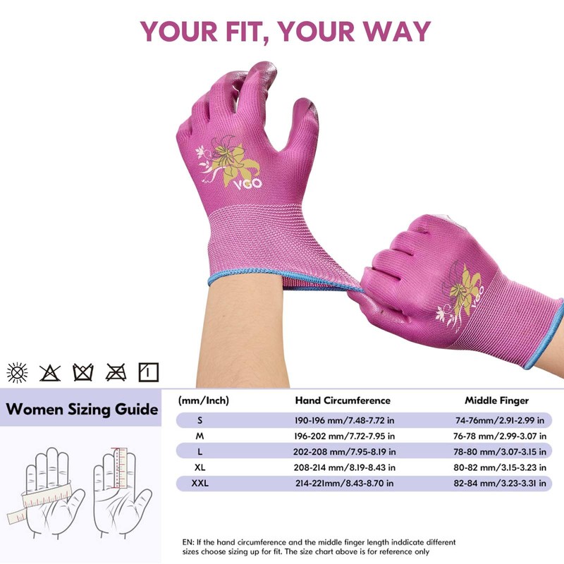 VGO 3 Pairs Women’s Gardening Gloves - Non-Slip Nitrile Coated,