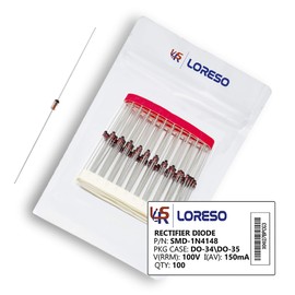 LORESO 1N4148 Diode, Pack of 100 – Switching Diodes Axial 4148 1N4148 100V 150mA DO-34 150 mA 100 Volt