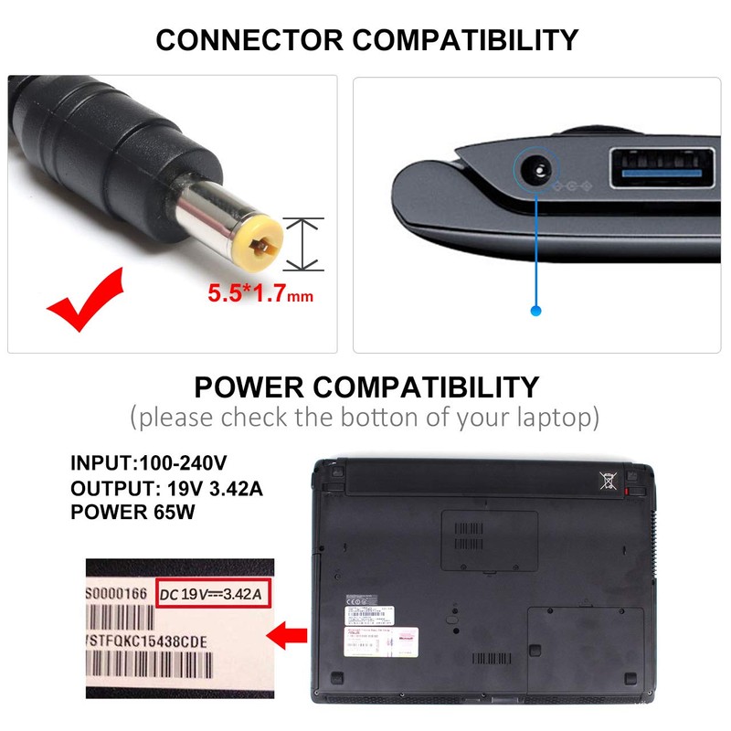 65W AC Adapter Charger for Acer Aspire E15 E1 ES1