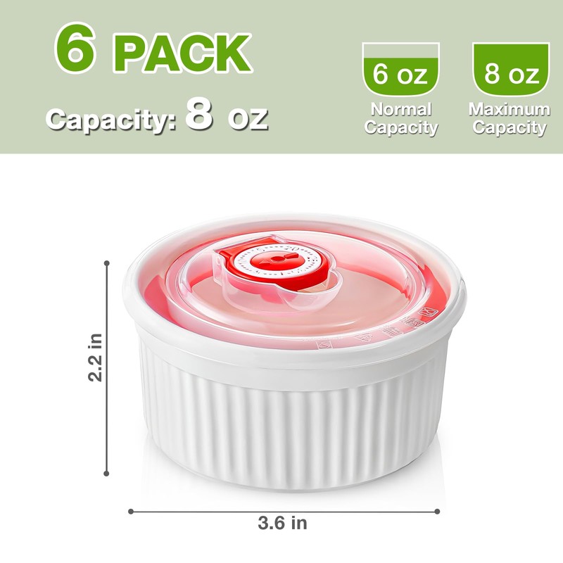Mfacoy Ramekins with Lids Set of 6, 8 oz Porcelain