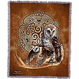 Pure Country Weavers Celtic Owl by Brigid Ashwood Blanket Throw Woven from Cotton - Made in The USA (60x50)