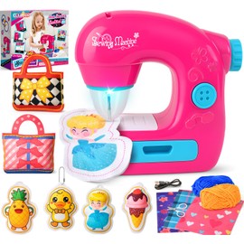 vamei Mini Sewing Machine Toy for Girls, Electric Sewing Machine Kit with Cloths, Cotton, Thread, Educational Craft Toy for Beginners, for Kids Aged 7 8 9 10 11 12
