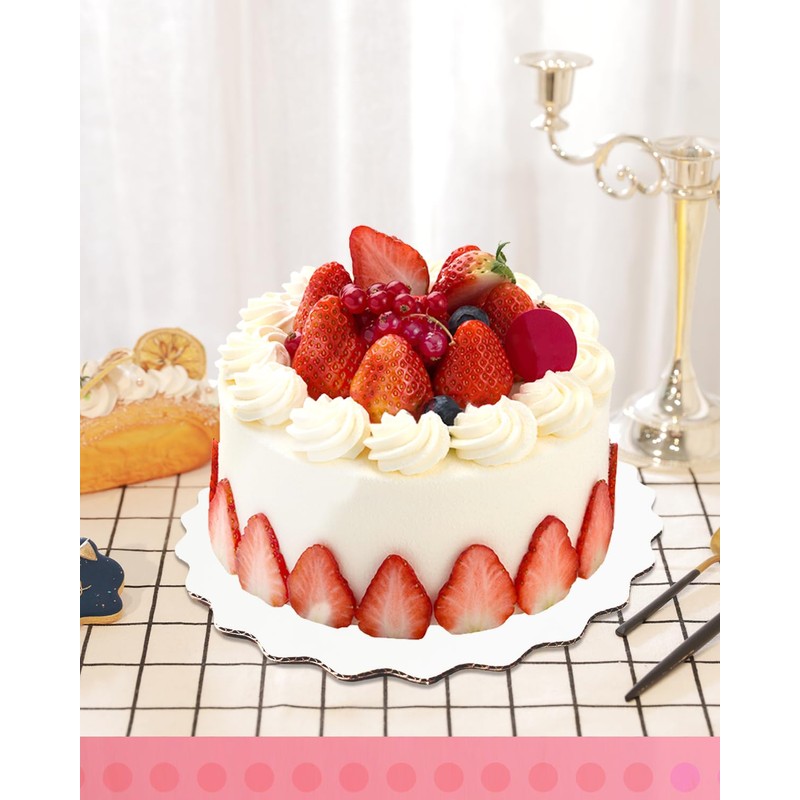 qiqee Matte White 8 Inch Wave Cake Boards Round 50-Packs
