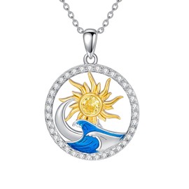 TOUPOP Ocean Wave Necklace 925 Sterling Silver Starfish Sun and Moon Animal Teardrop Pendant Necklaces with Blue Larimar Ocean Jewelry Gifts for Women Girls, Sterling Silver, Crystal