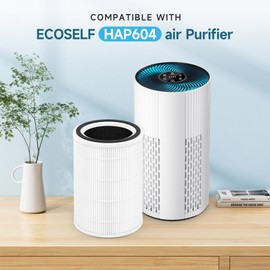 HAP604 Replacement Filter Compatible with ECOSELF HAP604 Air Purifiers for Home Large Room, 3-In-1 Air Filter Efficiency HEPA Activated Carbon Filtration System, 2 Pack