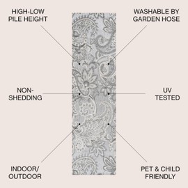 JONATHAN Y AMC103A-28 Gordes Paisley High-Low Indoor Outdoor Area Rug Bohemian Floral Easy Cleaning High Traffic Bedroom Kitchen Backyard Patio Porch Non Shedding, 2 ft x 8 ft, Light Gray/Ivory