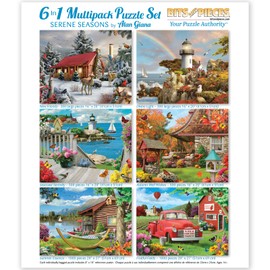 Bits and Pieces – 6-in-1 Jigsaw Multi-Pack - 300, 500, and 1000 Piece Jigsaw Puzzles for Adults – Serene Seasons Puzzle Set Bundle by Alan Giana