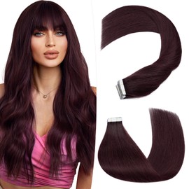 Hairro Tape In Hair Extensions Human Hair Tape Ins Glue In Skin Weft Rooted Tape On Hair Extensions Blonde Hair Extensions For Women 16 inch 50g 20pcs #99J Wine Red