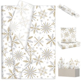 JarThenaAMCS 100 Sheets Christmas Tissue Paper Gold Silver Snowflake Gift Wrapping Paper Winter Art Paper for Winter Xmas Home Party DIY Crafts Supplies, 14 x 20 Inch