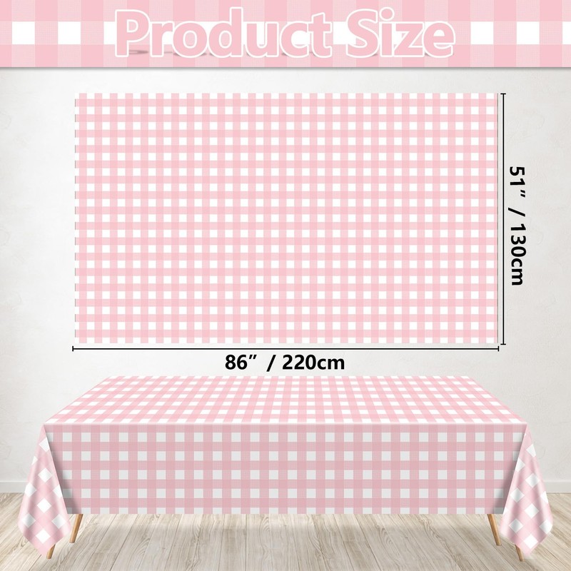4 Pack Pink Gingham Tablecloths, Pink and White Checkered Tablecloths