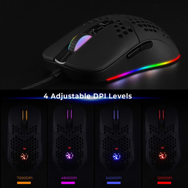 Zienstar-Kabelgebundene USB C Gaming Mäuse,Leichte Wabenschale,7200DPI,RGB-Leuchten für Apple MacBook,Computer oder