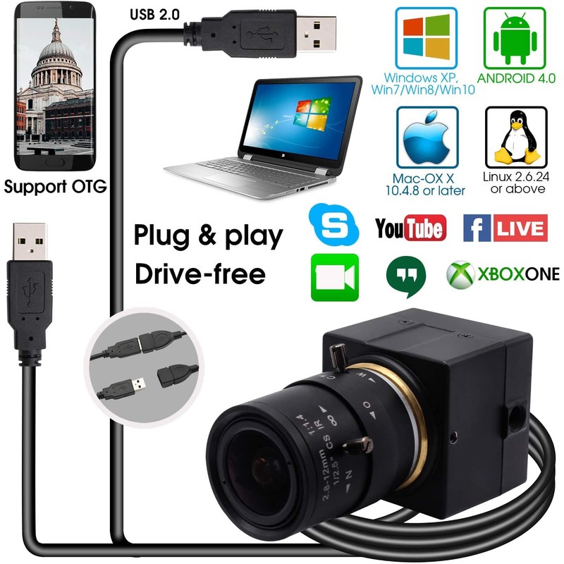 ELP 5MP Optical Zoom Webcam 5mp 1944p Webcam 2.8-12mm Varifocal