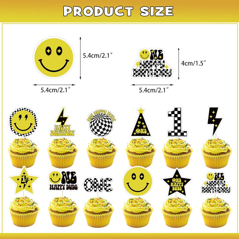 48 piezas de decoración para magdalenas One Happy Dude