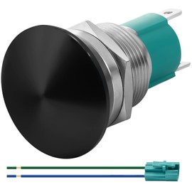 10 Amp 19mm Momentary Push Button Switch 3/4" Hole Mushroom Head 27.8mm Black Waterproof IP66 DC12V 24V 110V 250VAC 2NO SPST Stainless Steel with Wire Socket Plug