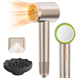 Maxodo High-Speed Hair Dryer with 4-Speed Temperature Control,  Silvery, Accessories (Storage Bag, Magnetic Suction Nozzle, Diffuser) Springtok - Color: Champagne，diffuser