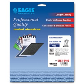 Eagle 9x11 Silicon Carbide Waterproof Sanding Sheets JOB-PAK, Flexible Back, Grit P400, U102-0400, 5 sheets