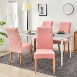 Jusmate Velvet Chair Covers for Dining Room, Soft Velvet Plush Stretch Dining Chair Slipcovers, Washable Removable Parsons Chair Protectors Set of 4, Pink