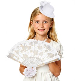 Telooco Tea Party Hats for Girls, 4 Pcs Tea Party Accessories for Girls Set, Including Gloves, Hats, Necklaces and Fans, Vintage Lace Design Suitable for Teas Parties and Photo Props