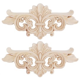 Wood Onlays Appliques, Wood Carved Applique, 2pcs Elegant Cabinet for Hotel Decoration Door Window for Furniture Decoration(16 * 7.5CM)