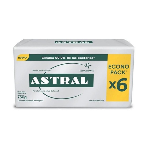 Astral Jabón Antibacterial Antibacterial Soap Bars 6-Piece Pack, 750 g / 26.45 oz