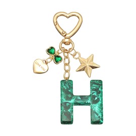 PATIKIL Cute Initial Letter Keychain, Letter H Keychains Women Bling Love Butterfly Star Key Chain for Bag Backpack Purse Car Keys Cup Accessories, Green