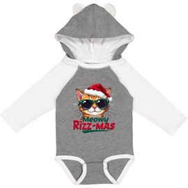 inktastic Meowy Rizz-mas Funny Christmas Rizzmas Santa Claus Long Sleeve Creeper 18 Months Granite & White W Ears 44313
