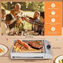 DUIBAII Home Electric Indoor Grill, Portable Commercial Electric BBQ Grill, Commercial and Home Use Stainless Steel Barbecue Griddle Smokeless for Indoor Outdoor Picnic for Party Camping Cooking