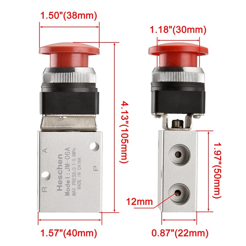 Heschen Pneumatic Short Red Flat Mechanical Valve JM-06A 3 Way