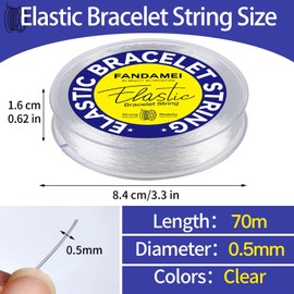 FANDAMEI 0.5mm Elastic Bracelets Strings Cord, Elastic Crystal Stretch Bead Cord for Jewelry Making, Clear Stretchy Elastic String Cord for Beading, Transparent Thread for Bracelet Necklace Making