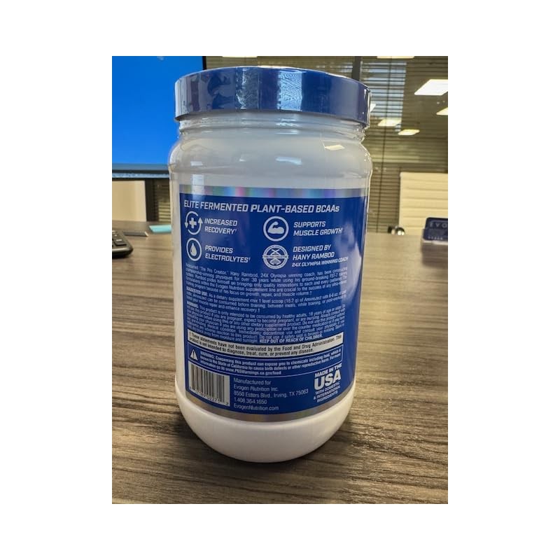 Evogen AminoJect, Vegano Fermentado a base de plantas BCAA, Glutamina,