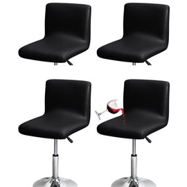 Bifaunvogel Waterproof Bar Stools Cover with Back Stretch PU Barstools Slipcovers Counter Height Bar Stool Covers Protector Square Swivel Barstool Covers for Kitchen Bar Set of 4 Black