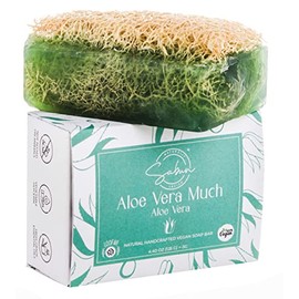 Aloe Vera Soap with Loofah - Natural Exfoliating Loofah Soap Bar - Smells Like Fresh Floral Citrus - Handmade with Aloe Vera, Jojoba Oil, Witch Hazel - Face & Body Scrub Bar [4.40 oz - 125 gr]