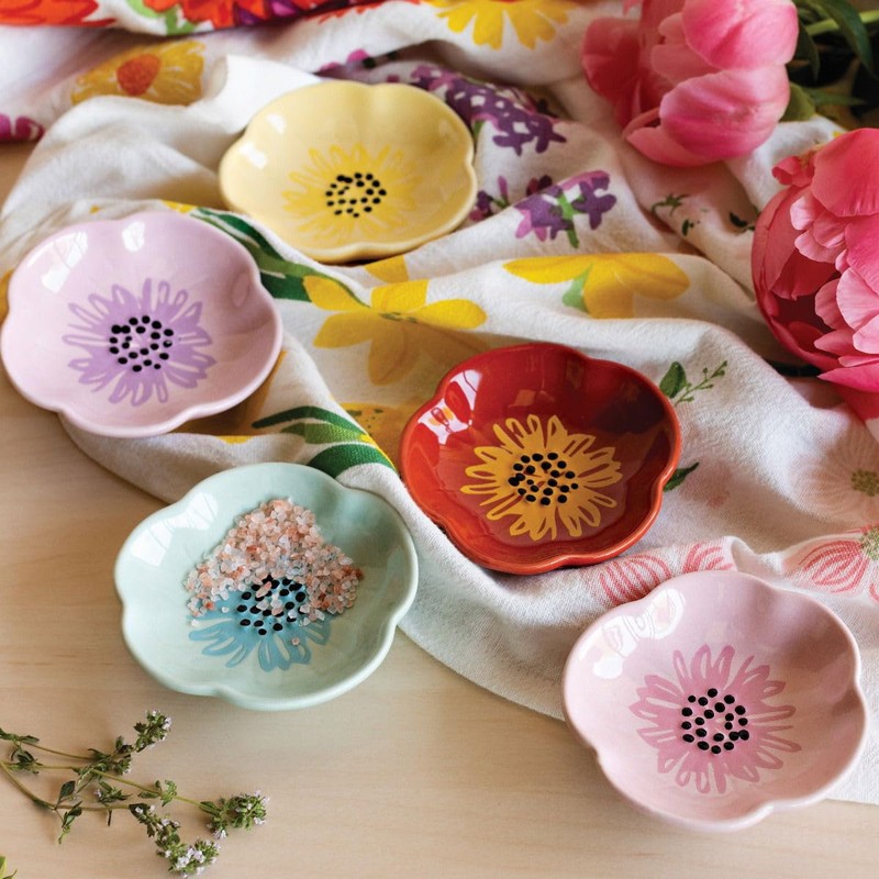 Now Designs Flower Shaped Ceramic Pinch Bowl Set, Soy Sauce