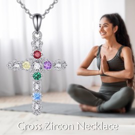 VONALA Cross Necklace Colorful Corss Necklace Sterling Silver Pendant Cross Necklace for Women Men