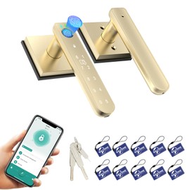 Gavdhe Gold Fingerprint Door Lock Smart Finger Print Door Knob Keyless Bedroom Door Lock with Keypad App Control Easy Installation for Home Bedroom Office,10 Fob Cards