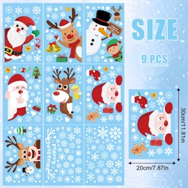 Pack of 9 Christmas Window Stickers, Reusable Static Christmas Window Stickers, Christmas Tree Snowflake, Elk Pattern, Christmas Window Stickers, Decoration for Home Parties (Style B)